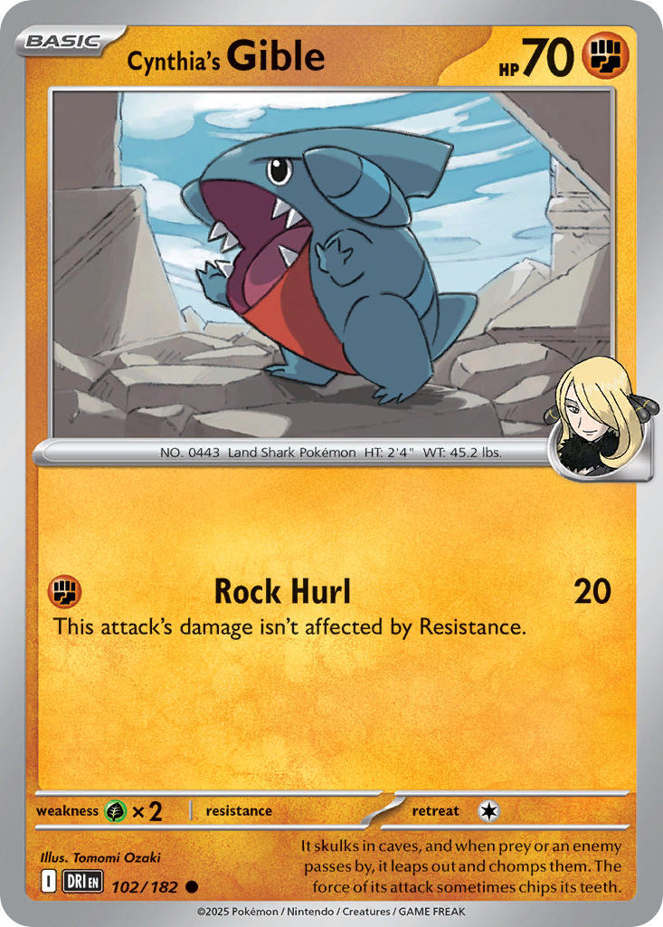 (102/182) Pokemon TCG Destined Rivals Single: Cynthia's Gible  Reverse Holo Common