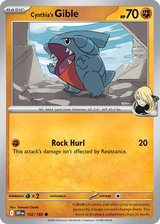 (102/182) Pokemon TCG Destined Rivals Single: Cynthia's Gible  Reverse Holo Common