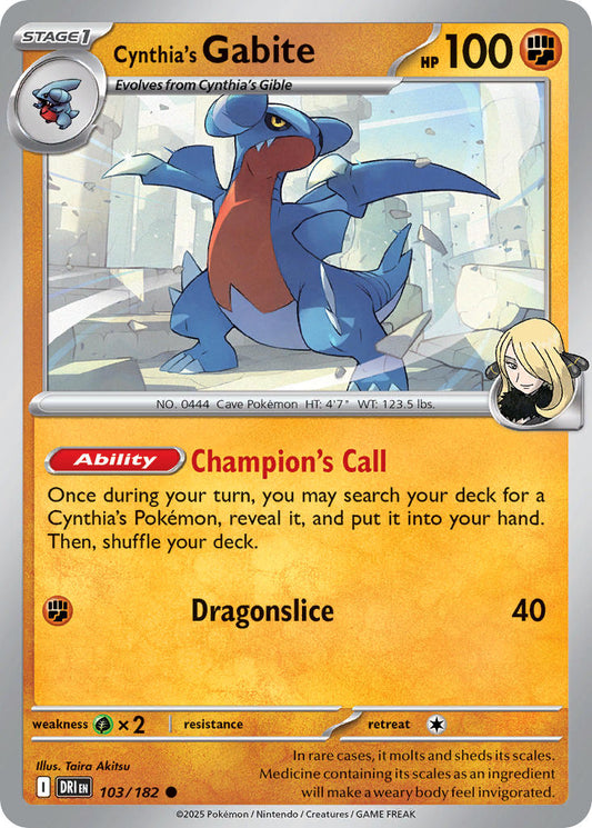 (103/182) Pokemon TCG Destined Rivals Single: Cynthia's Gabite   Common