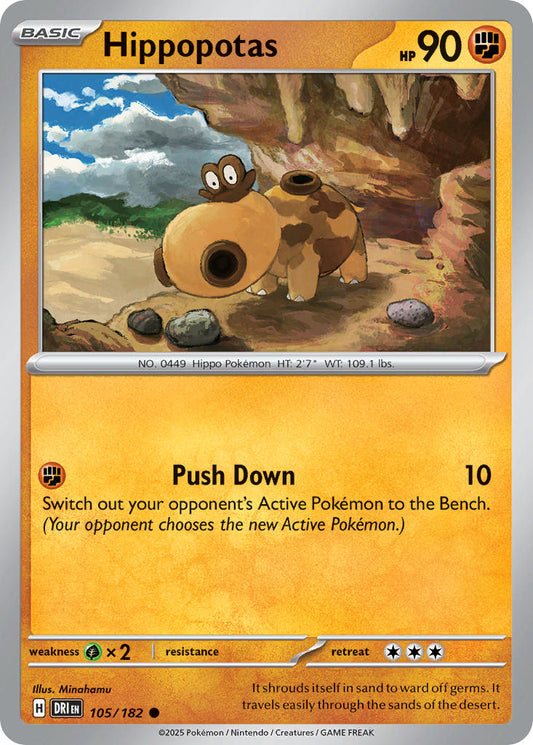 (105/182) Pokemon TCG Destined Rivals Single: Hippopotas  Reverse Holo Common