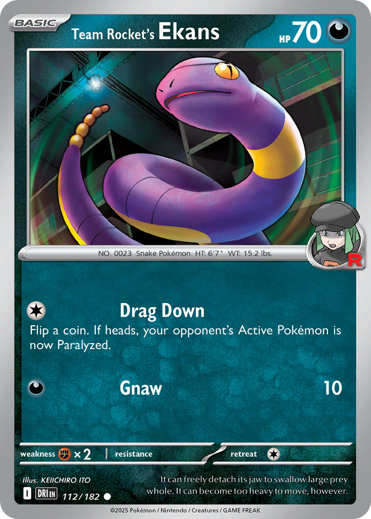 (112/182) Pokemon TCG Destined Rivals Single: Team Rocket's Ekans  Reverse Holo Common