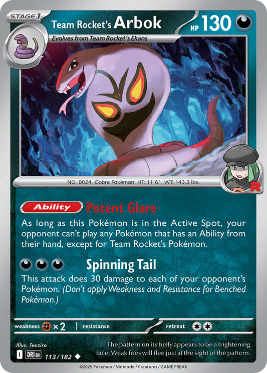 (113/182) Pokemon TCG Destined Rivals Single: Team Rocket's Arbok  Reverse Holo Uncommon