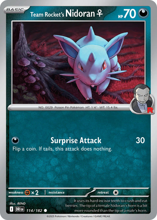(114/182) Pokemon TCG Destined Rivals Single: Team Rocket's Nidoran [F]  Reverse Holo Common