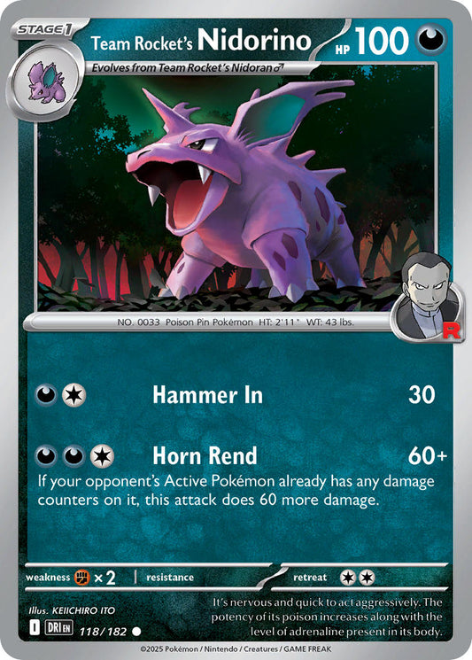 (118/182) Pokemon TCG Destined Rivals Single: Team Rocket's Nidorino  Reverse Holo Common
