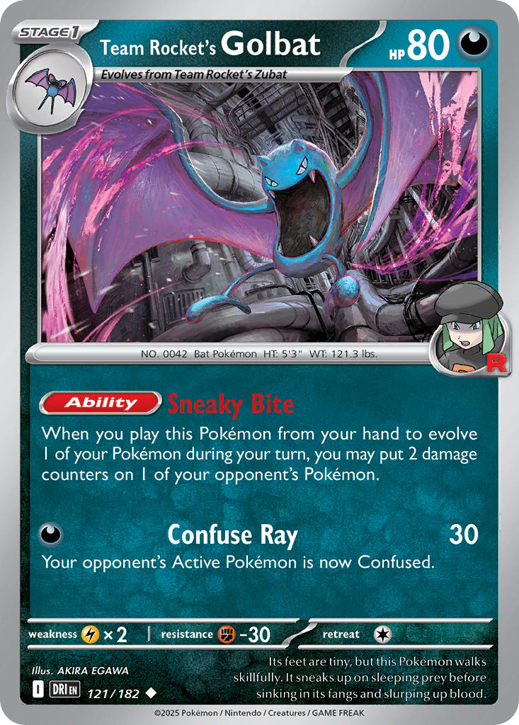 (121/182) Pokemon TCG Destined Rivals Single: Team Rocket's Golbat  Reverse Holo Uncommon