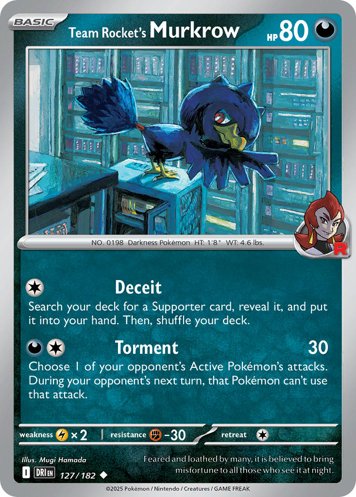 (127/182) Pokemon TCG Destined Rivals Single: Team Rocket's Murkrow  Reverse Holo Uncommon