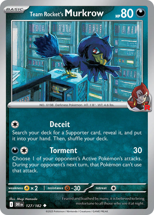 (127/182) Pokemon TCG Destined Rivals Single: Team Rocket's Murkrow  Reverse Holo Uncommon