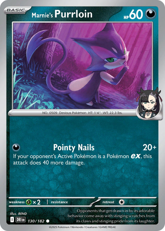 (130/182) Pokemon TCG Destined Rivals Single: Marnie's Purrloin  Reverse Holo Common
