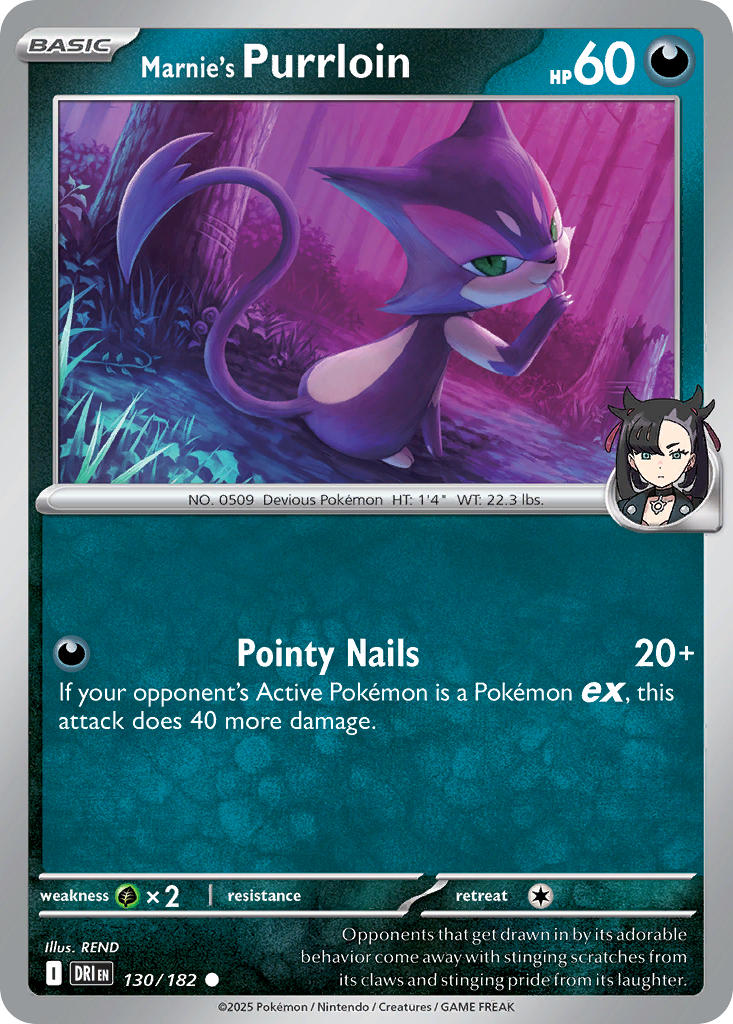 (130/182) Pokemon TCG Destined Rivals Single: Marnie's Purrloin   Common