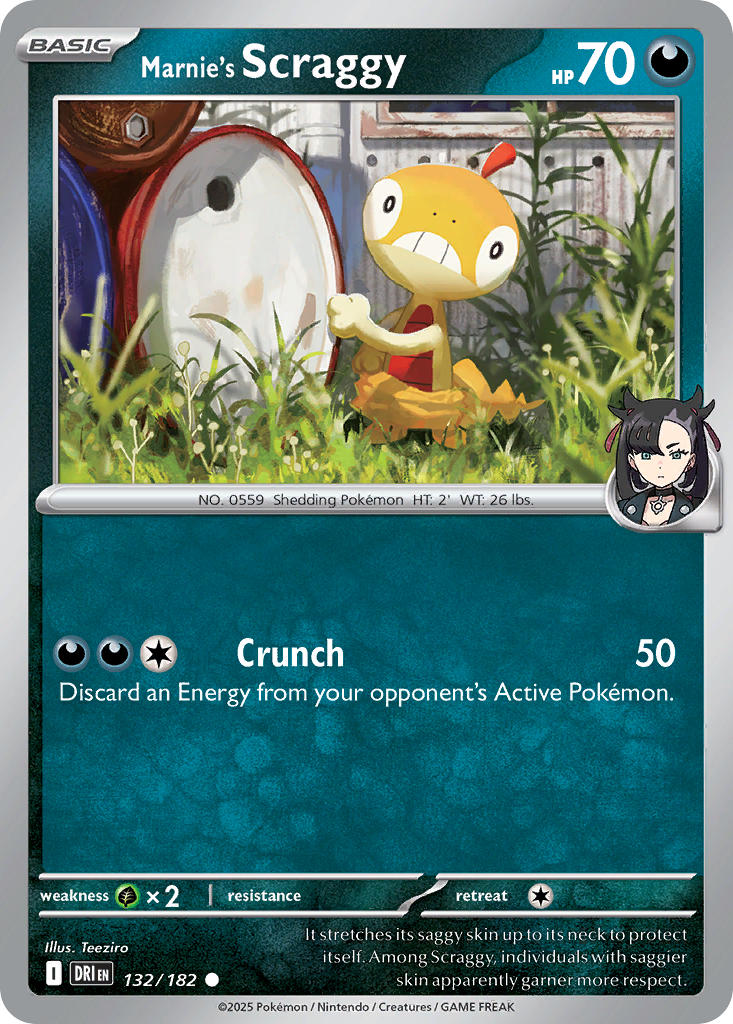 (132/182) Pokemon TCG Destined Rivals Single: Marnie's Scraggy   Common