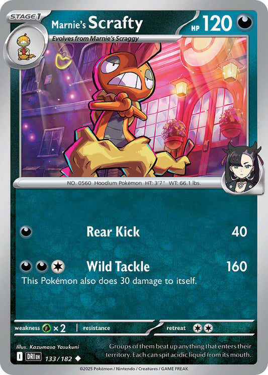 (133/182) Pokemon TCG Destined Rivals Single: Marnie's Scrafty  Reverse Holo Uncommon