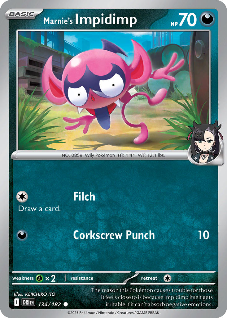 (134/182) Pokemon TCG Destined Rivals Single: Marnie's Impidimp   Common