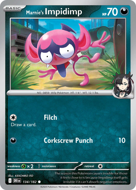 (134/182) Pokemon TCG Destined Rivals Single: Marnie's Impidimp  Reverse Holo Common