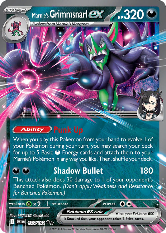(136/182) Pokemon TCG Destined Rivals Single: Marnie's Grimmsnarl ex   Double Rare