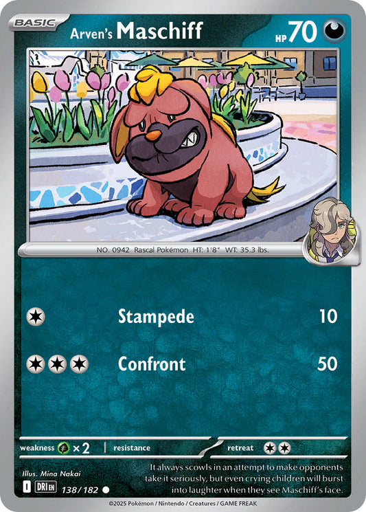(138/182) Pokemon TCG Destined Rivals Single: Arven's Maschiff  Reverse Holo Common
