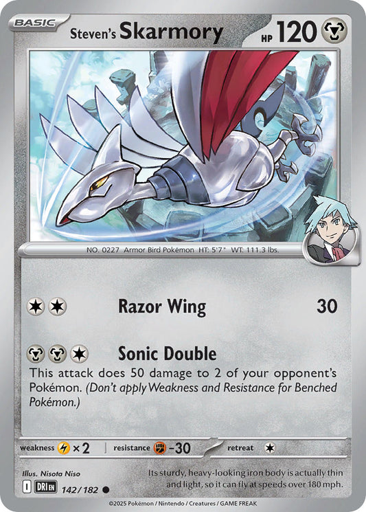 (142/182) Pokemon TCG Destined Rivals Single: Steven's Skarmory  Reverse Holo Common