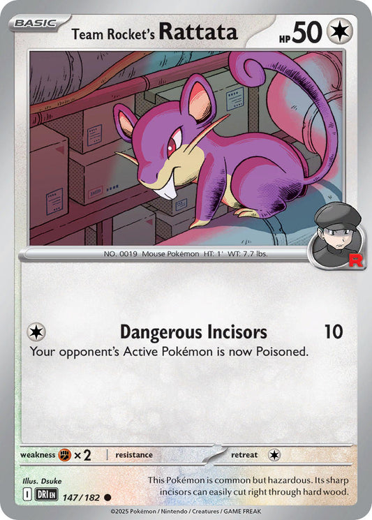 (147/182) Pokemon TCG Destined Rivals Single: Team Rocket's Rattata  Reverse Holo Common