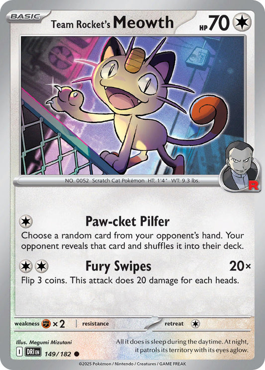 (149/182) Pokemon TCG Destined Rivals Single: Team Rocket's Meowth  Reverse Holo Common