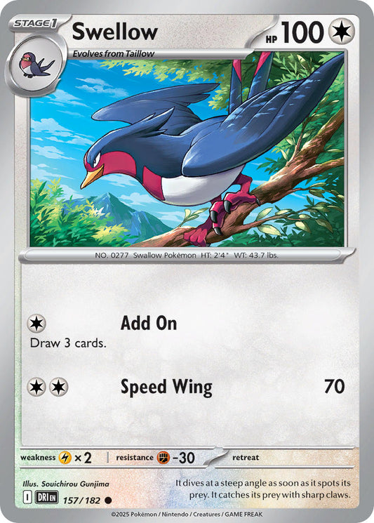 (157/182) Pokemon TCG Destined Rivals Single: Swellow  Reverse Holo Common