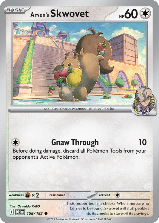 (158/182) Pokemon TCG Destined Rivals Single: Arven's Skwovet  Reverse Holo Common