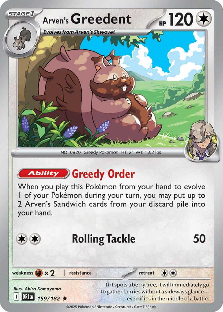 (159/182) Pokemon TCG Destined Rivals Single: Arven's Greedent   Rare