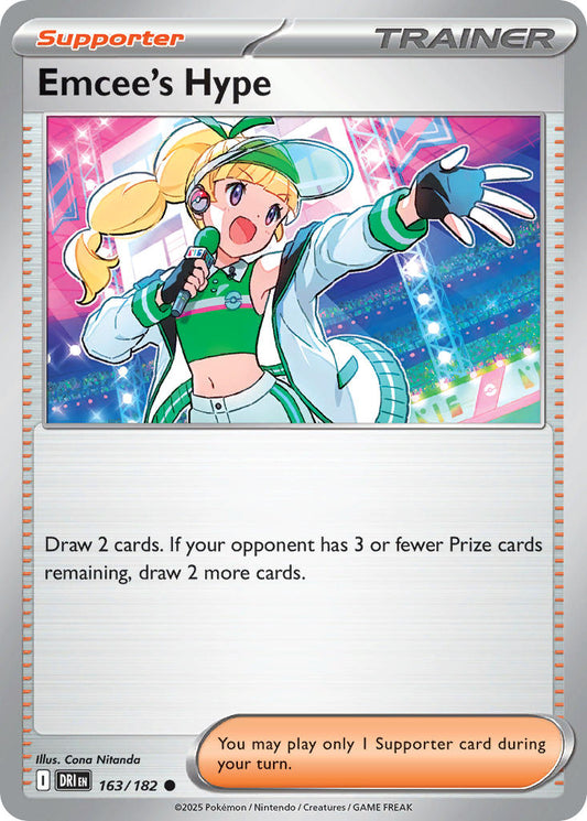 (163/182) Pokemon TCG Destined Rivals Single: Emcee's Hype Reverse Holo Common
