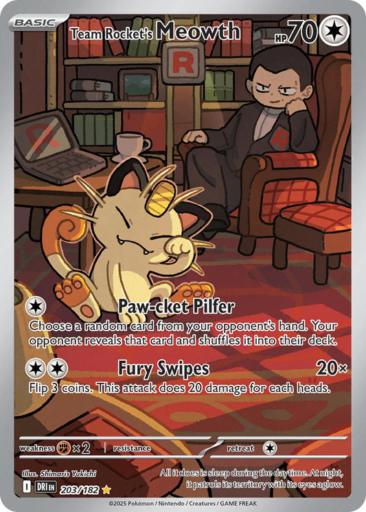 (203/182) Pokemon TCG Destined Rivals Single: Team Rocket's Meowth   Illustration Rare
