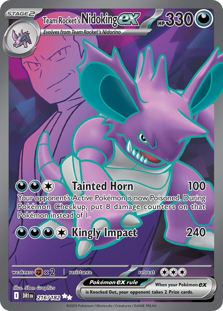 (216/182) Pokemon TCG Destined Rivals Single: Team Rocket's Nidoking ex   Ultra Rare