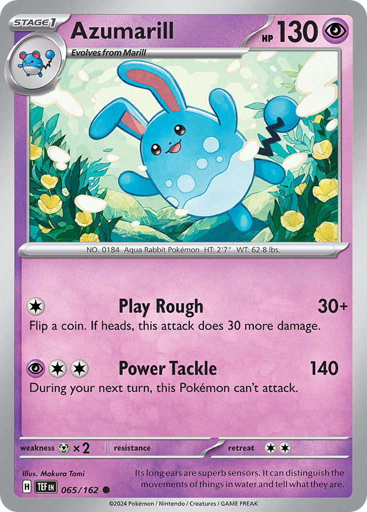 (065/162) Pokemon TCG Temporal Forces Single: Azumarill  Reverse Holo Common