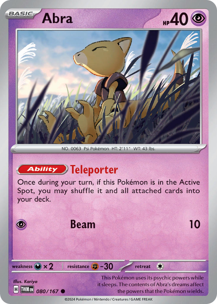(080/167) Pokemon TCG Twilight Masquerade Single: Abra  Reverse Holo Common