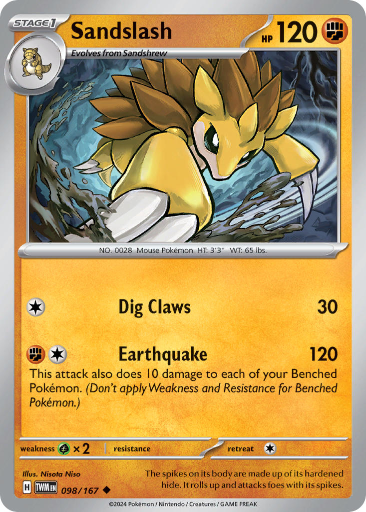 (098/167) Pokemon TCG Twilight Masquerade Single: Sandslash  Reverse Holo Uncommon