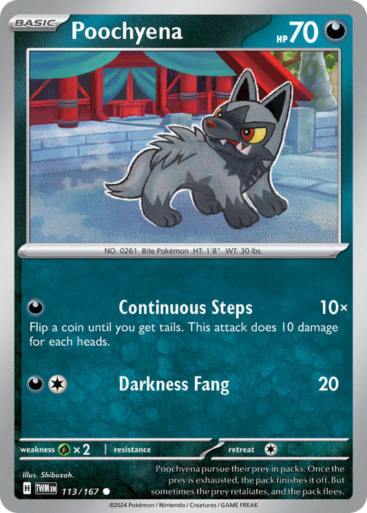 (113/167) Pokemon TCG Twilight Masquerade Single: Poochyena  Reverse Holo Common