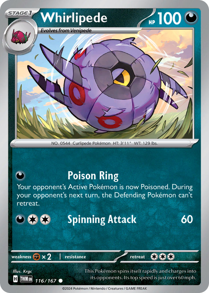 (116/167) Pokemon TCG Twilight Masquerade Single: Whirlipede   Common