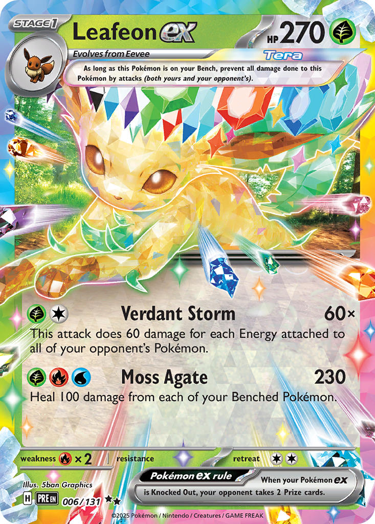 (006/131) Pokemon TCG Prismatic Evolutions: Additionals Single: Leafeon ex   Promo (Surprise Box Stamped Promo)