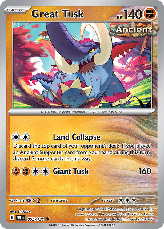 (055/131) Pokemon TCG Prismatic Evolutions: Additionals Single: Great Tusk   Uncommon (Master Ball)