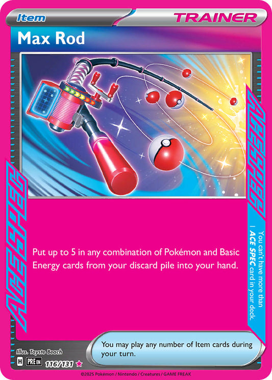 (116/131) Pokemon TCG Prismatic Evolutions Single: Max Rod  ACE Rare