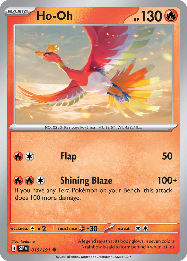 (019/191) Pokemon TCG Surging Sparks Single: Ho-Oh  Reverse Holo Uncommon