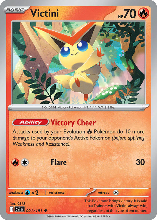 (021/191) Pokemon TCG Surging Sparks Single: Victini  Reverse Holo Uncommon