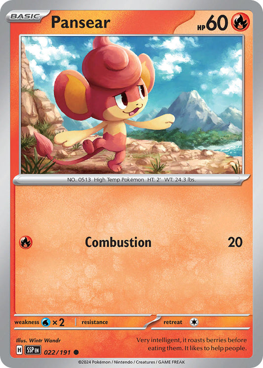 (022/191) Pokemon TCG Surging Sparks Single: Pansear  Reverse Holo Common