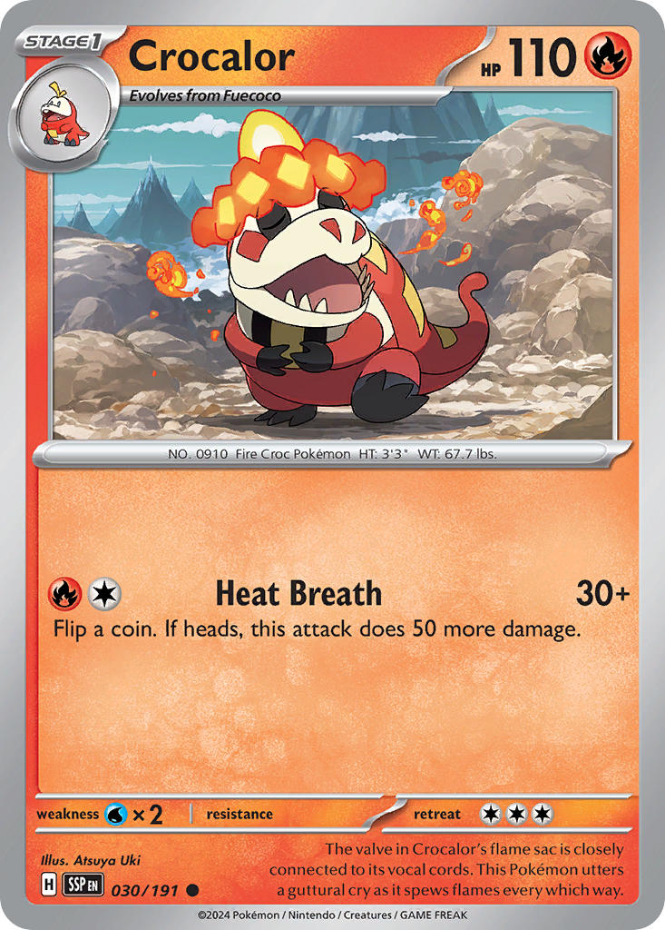 (030/191) Pokemon TCG Surging Sparks Single: Crocalor  Reverse Holo Common