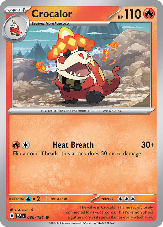 (030/191) Pokemon TCG Surging Sparks Single: Crocalor  Reverse Holo Common