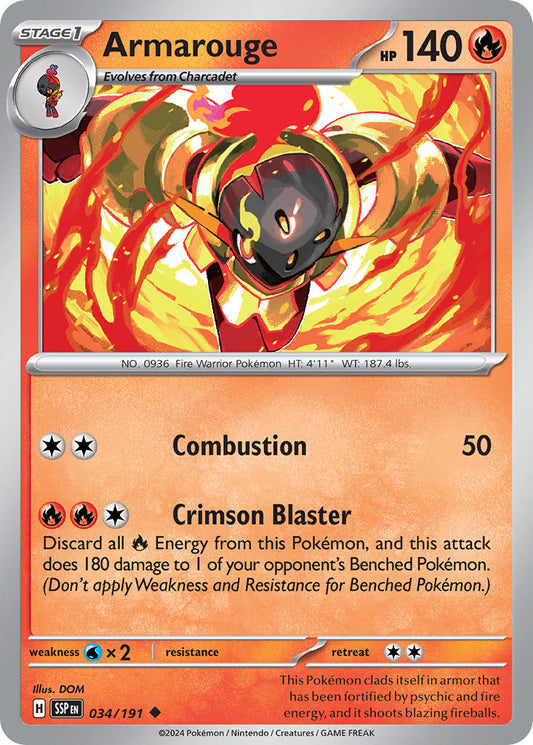 (034/191) Pokemon TCG Surging Sparks Single: Armarouge  Reverse Holo Uncommon