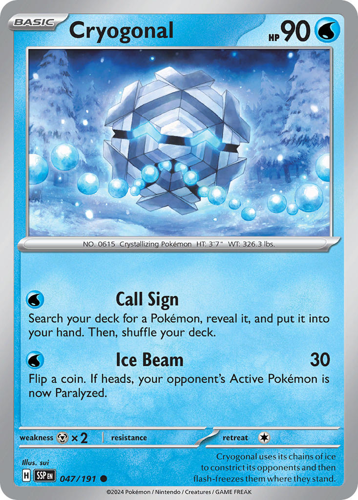 (047/191) Pokemon TCG Surging Sparks Single: Cryogonal  Reverse Holo Common