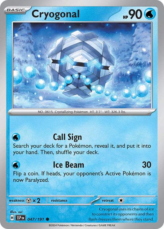 (047/191) Pokemon TCG Surging Sparks Single: Cryogonal  Reverse Holo Common
