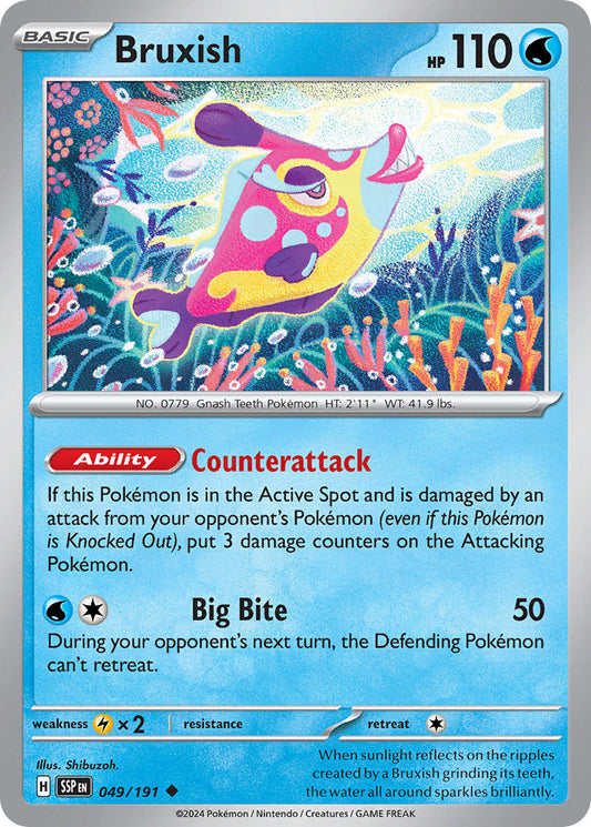 (049/191) Pokemon TCG Surging Sparks Single: Bruxish  Reverse Holo Uncommon