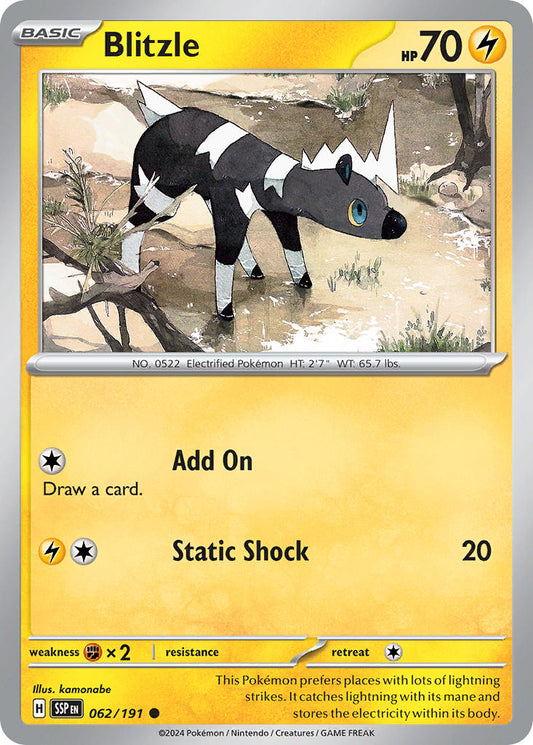 (062/191) Pokemon TCG Surging Sparks Single: Blitzle  Reverse Holo Common