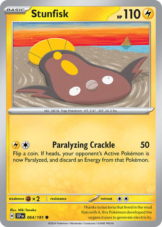 (064/191) Pokemon TCG Surging Sparks Single: Stunfisk  Reverse Holo Common