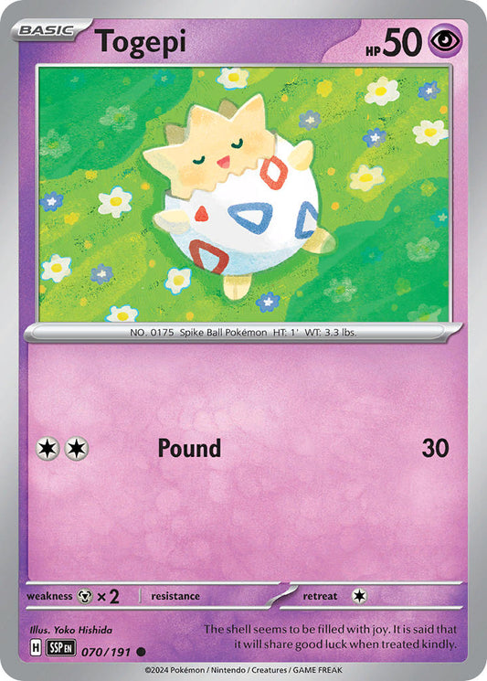 (070/191) Pokemon TCG Surging Sparks Single: Togepi  Reverse Holo Common