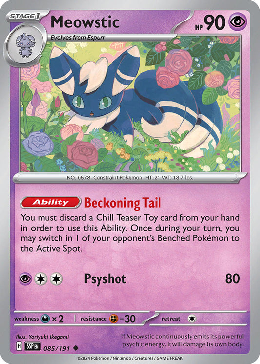(085/191) Pokemon TCG Surging Sparks Single: Meowstic  Reverse Holo Uncommon