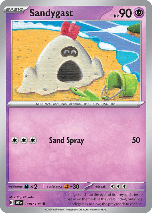(090/191) Pokemon TCG Surging Sparks Single: Sandygast  Reverse Holo Common